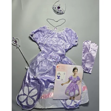Sofia hercegnő jelmez gyerekeknek – ruha + korona + nyaklánc + kesztyű + varázspálca (S/M/L/XL)
