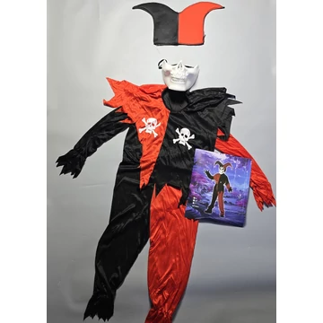Horror Bohóc jelmez gyerekeknek – piros-fekete ruha + maszk + sapka (S/M/L/XL)