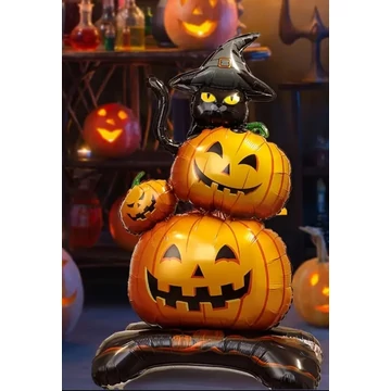 Halloween fólia lufi – Tökhalom boszorkány macskával