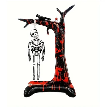 Felfújható Halloween fólia lufi fa akasztott csontvázzal 180 cm
