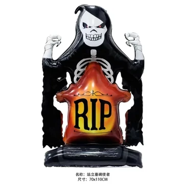 Halloween fólia lufi – Kaszás RIP sírkővel 70×110 cm