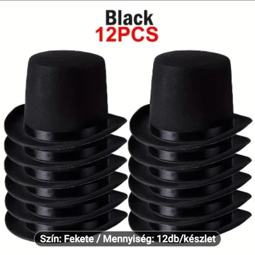 Fekete Cilinder Kalap Szett – 12 db-os Party és Farsangi Kiegészítő