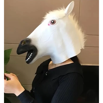 Vicces Fehér Lófej Maszk – Realisztikus Gumimaszk Farsangra és Partyra