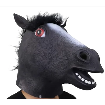 Vicces Fekete Lófej Maszk – Realisztikus Gumimaszk Farsangra és Partyra