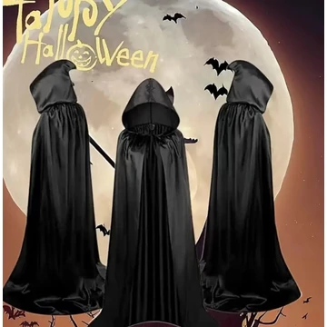 Fekete  Köpeny Kapucnival – Gyerek és Felnőtt Méretben 