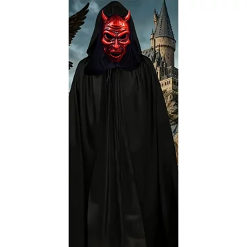 Krampusz jelmez szett – fekete kapucnis lepel + ördög maszk