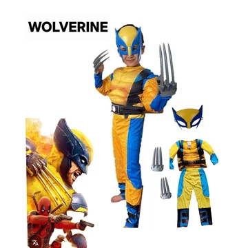 Wolverine jelmez gyerekeknek – izmosított overáll, karmok és álarc, S-M-L méret