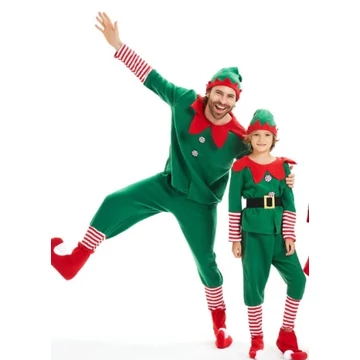 Karácsonyi manó jelmez – gyerek és felnőtt méretben (teljes szett sapkával, övvel, cipővel)