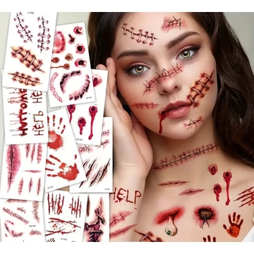 Halloween horror seb és varrat tetoválás matrica szett – élethű sebek és karmolások