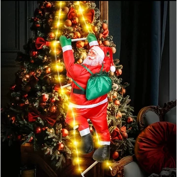 Mikulás Létrán Fényfüzérrel – Mászó Mikulás Dekoráció Karácsonyfára/Fali Dísz több méretben