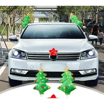 Karácsonyfa Autódísz Szett – 2 db plüss fa + Piros Csillag Orr (Autóra, SUV-ra, Motorra) 