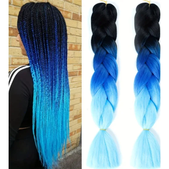 Fekete-sötétkék-vilagoskék 3 színű  ombre kanekalon