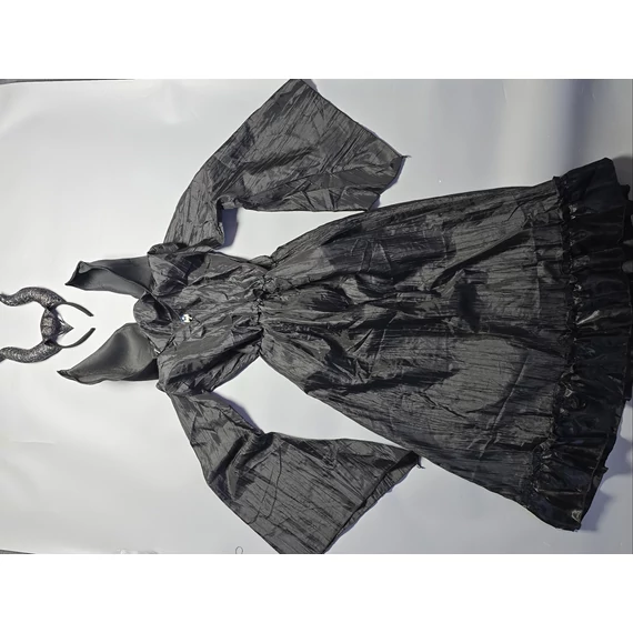 Demóna jelmez gyerekeknek – fekete ruha + szarv fejdísz (S/M/L/XL)