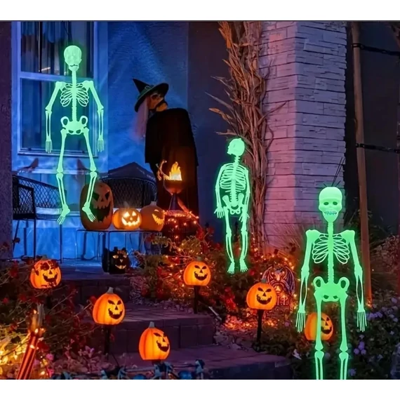 Világító csontváz dekoráció – foszforeszkáló, függeszthető Halloween dísz