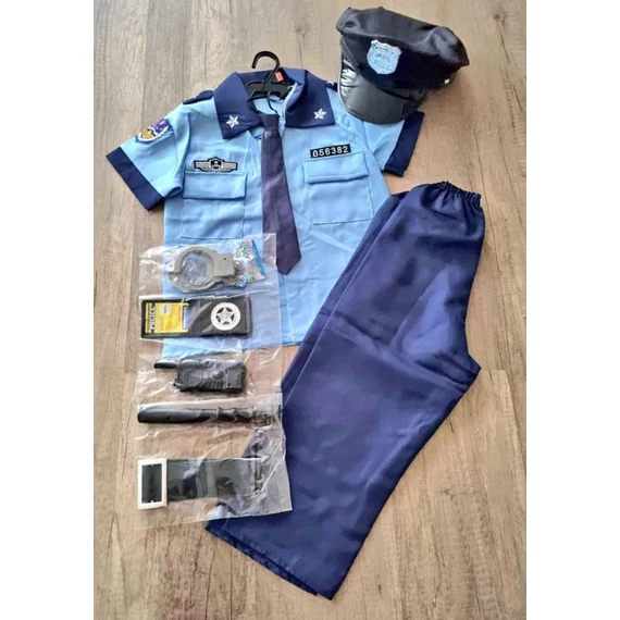 Rendőr jelmez  világoskék  sapkával,kiegészítőkkel 