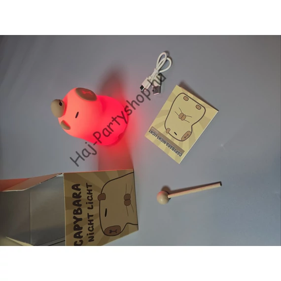 Capybara színváltós éjjeli lámpa – ütésre aktiválódó, USB-s
