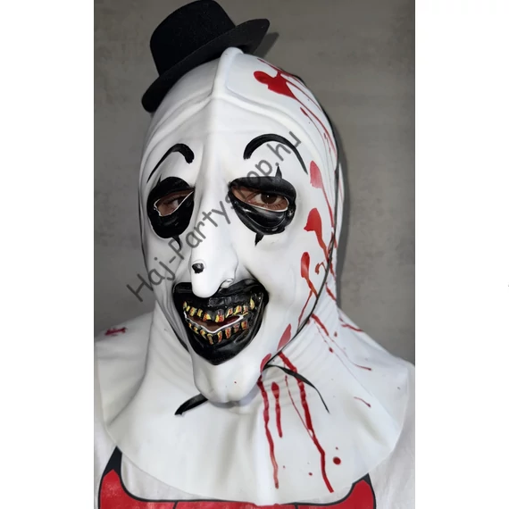 Terrifier – Art the Clown latex horror maszk véres részletekkel és kalappal