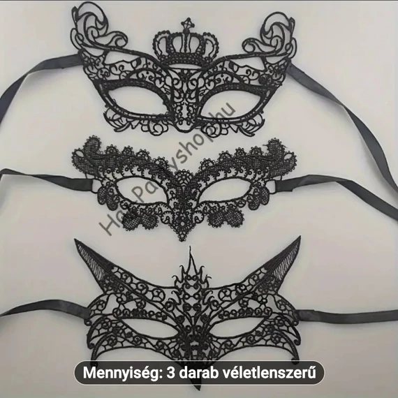 3 darabos fekete csipke álarc szett – véletlenszerű mintákkal 