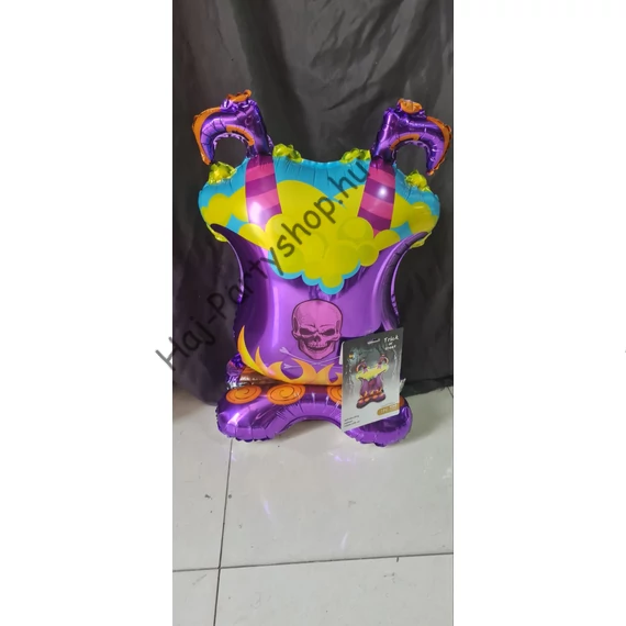 Halloween fólia lufi – Boszorkány üst koponyával (62×100 cm)