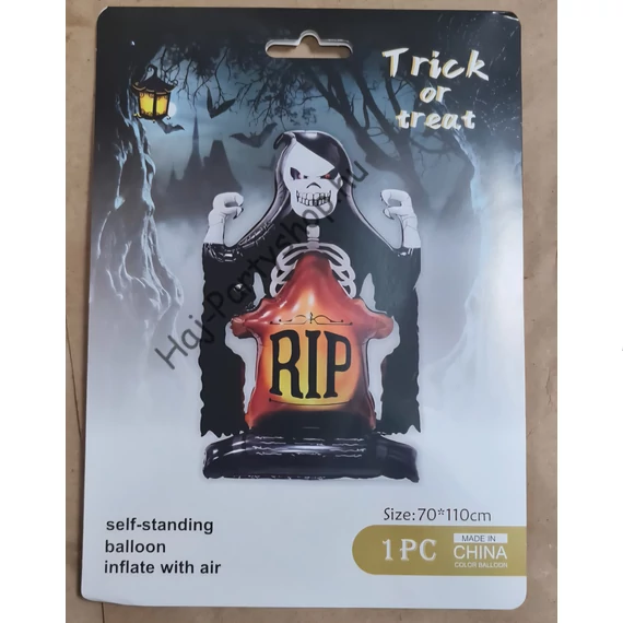 Halloween fólia lufi – Kaszás RIP sírkővel 70×110 cm