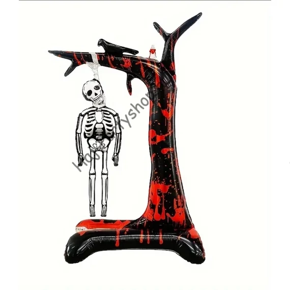 Felfújható Halloween fólia lufi fa akasztott csontvázzal 180 cm