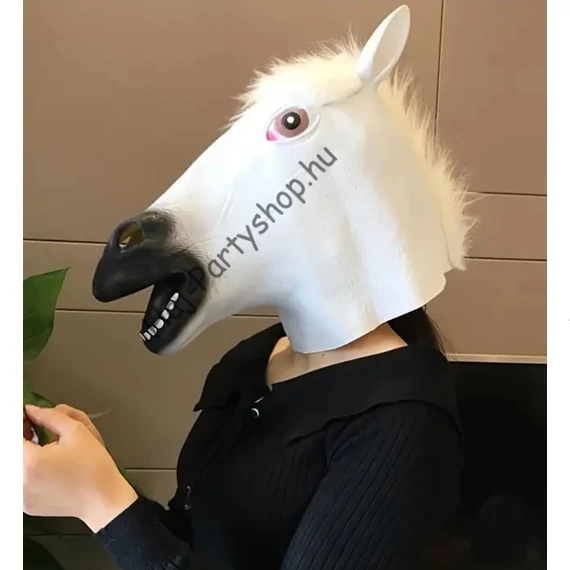 Vicces Fehér Lófej Maszk – Realisztikus Gumimaszk Farsangra és Partyra
