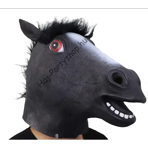 Vicces Fekete Lófej Maszk – Realisztikus Gumimaszk Farsangra és Partyra