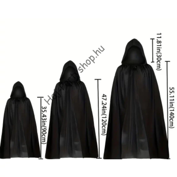 Fekete  Köpeny Kapucnival – Gyerek és Felnőtt Méretben 