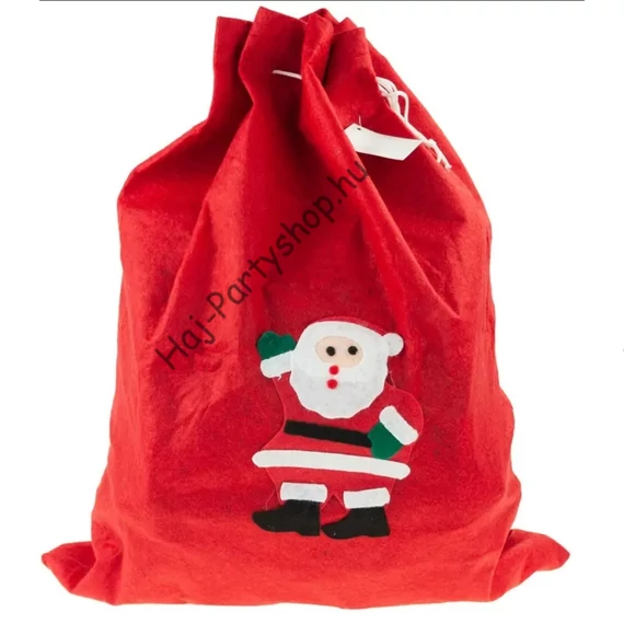 Piros Mikulás ajándékzsák – filc anyagból, zsinóros 