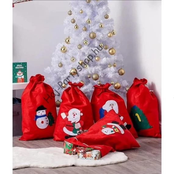 Piros Mikulás ajándékzsák – filc anyagból, zsinóros 