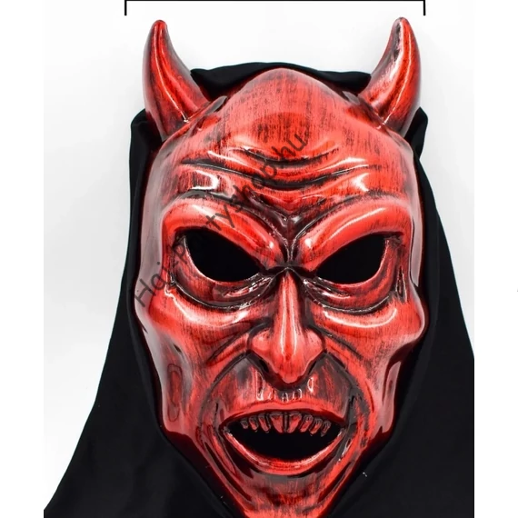 Krampusz jelmez szett – fekete kapucnis lepel + ördög maszk