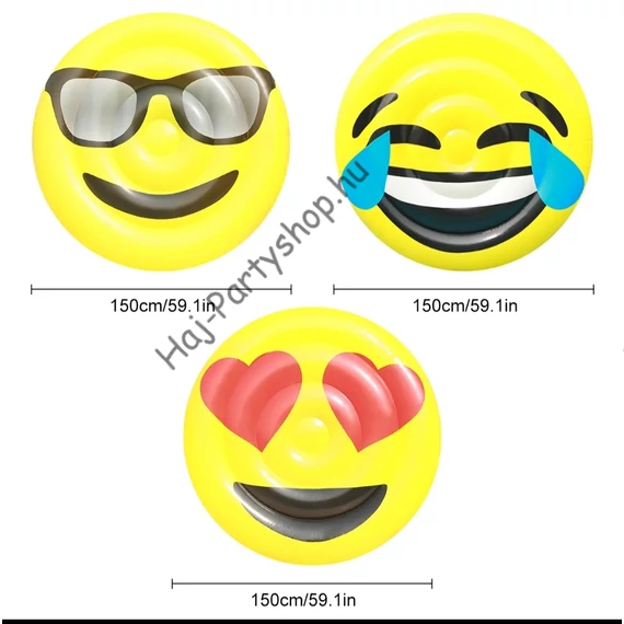 Óriási Emoji Ülőmatrac – Vidám felfújható karikás matrac nyárra (150 cm