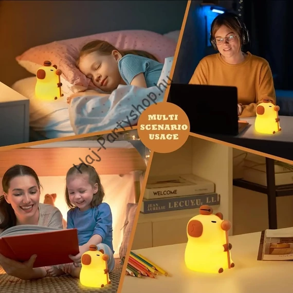 Capybara színváltós éjjeli lámpa – ütésre aktiválódó, USB-s