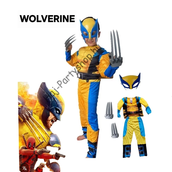 Wolverine jelmez gyerekeknek – izmosított overáll, karmok és álarc, S-M-L méret