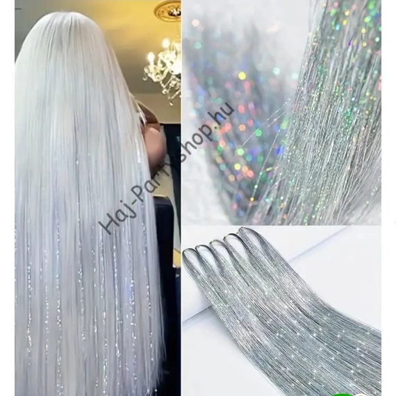 Ezüst színű glitter hajszál – 5 db-os csomag (csillámos hajdíszítéshez)