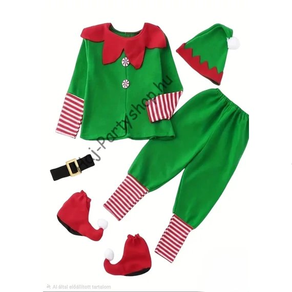 Karácsonyi manó jelmez – gyerek és felnőtt méretben (teljes szett sapkával, övvel, cipővel)