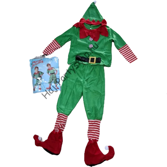 Karácsonyi manó jelmez – gyerek és felnőtt méretben (teljes szett sapkával, övvel, cipővel)