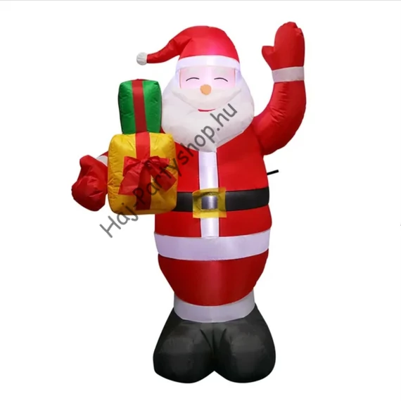 Felfújható Mikulás ajándékkal, világítással – kültéri karácsonyi dekoráció (180 cm)