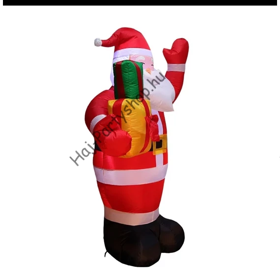 Felfújható Mikulás ajándékkal, világítással – kültéri karácsonyi dekoráció (180 cm)