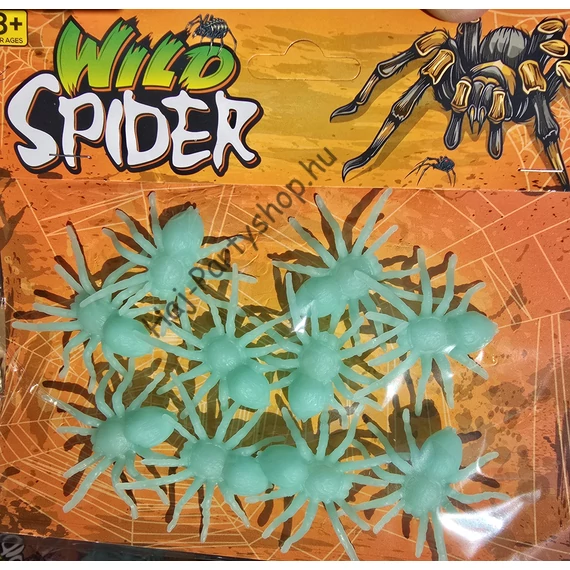Halloween fluoreszkáló mini műpók – 12 db-os szett