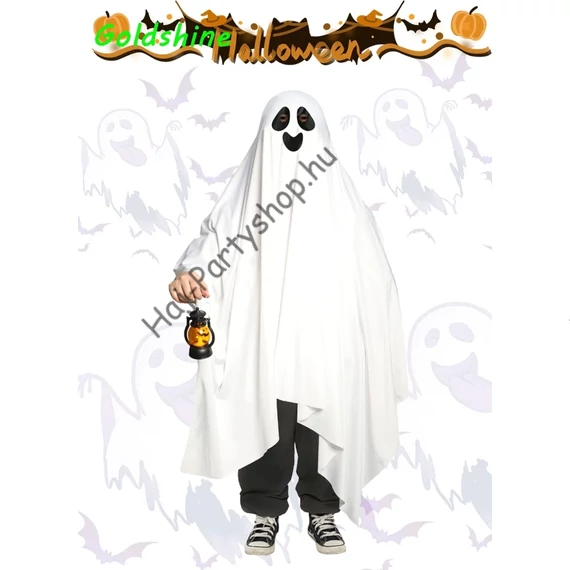 Halloween szellem jelmez – fehér lepel fekete arccal (univerzális felnőtt méret)