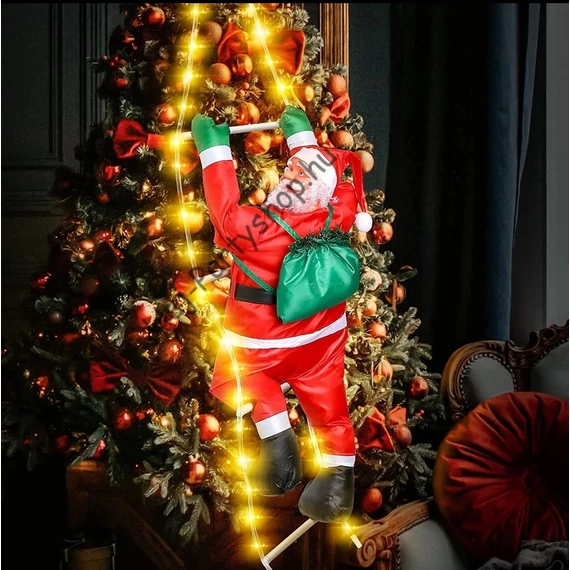Mikulás Létrán Fényfüzérrel – Mászó Mikulás Dekoráció Karácsonyfára/Fali Dísz több méretben