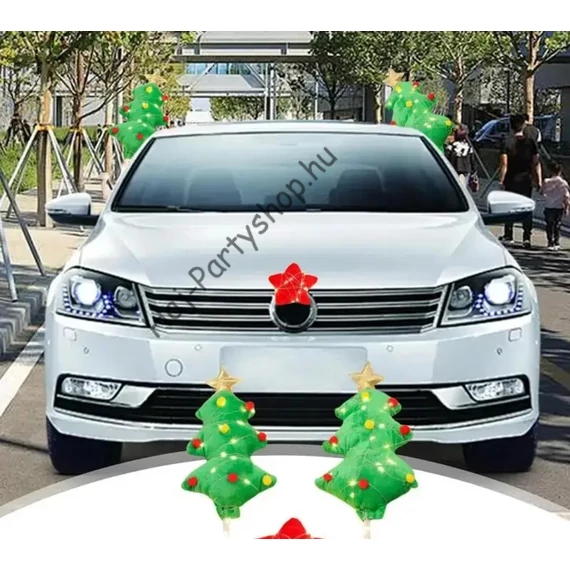 Karácsonyfa Autódísz Szett – 2 db plüss fa + Piros Csillag Orr (Autóra, SUV-ra, Motorra) 