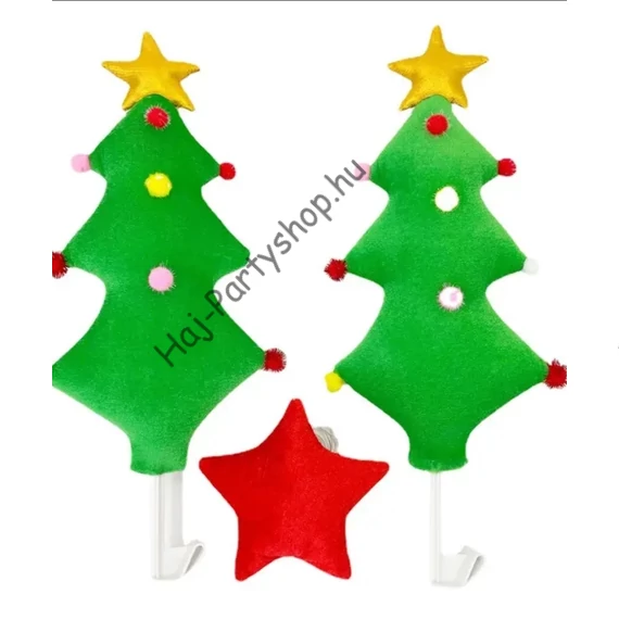 Karácsonyfa Autódísz Szett – 2 db plüss fa + Piros Csillag Orr (Autóra, SUV-ra, Motorra) 