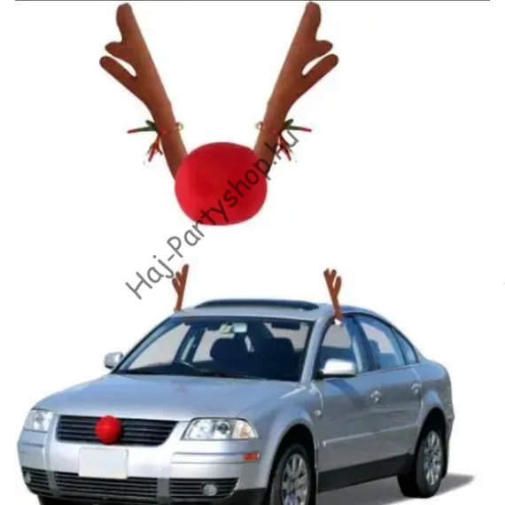 Rénszarvas Autódísz Szett – Piros Orr + 2 db Agancs (Minden Autóra!)