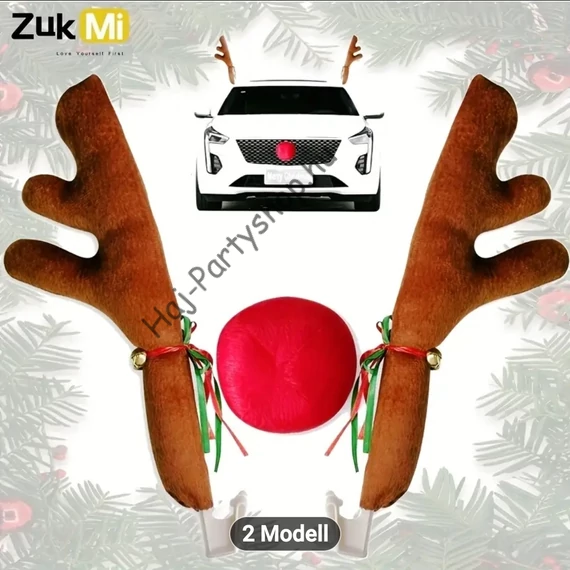 Rénszarvas Autódísz Szett – Piros Orr + 2 db Agancs (Minden Autóra!)