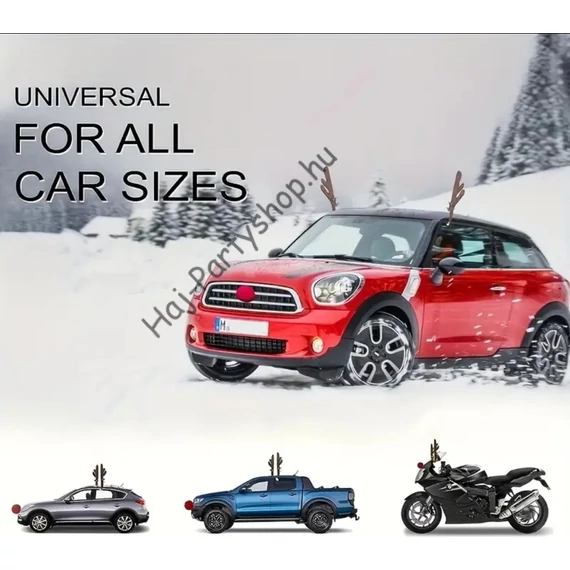 Rénszarvas Autódísz Szett – Piros Orr + 2 db Agancs (Minden Autóra!)