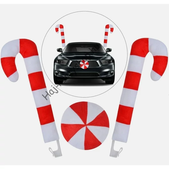 Cukorpálcás Autódísz Szett – 2 db plüss cukorpálca + Cukorka Orr (Autóra, SUV-ra, Motorra)