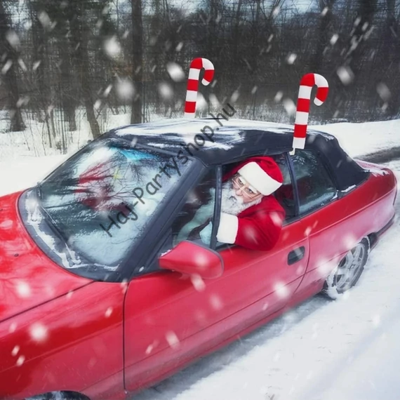 Cukorpálcás Autódísz Szett – 2 db plüss cukorpálca + Cukorka Orr (Autóra, SUV-ra, Motorra)